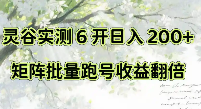 一台电脑就能做！灵谷实测6开日入200 ，矩阵批量跑号收益翻倍【揭秘】