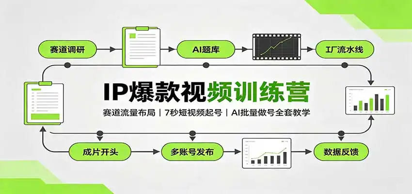 IP爆款视频训练营:赛道流量布局,7秒短视频起号,AI批量做号全套教学