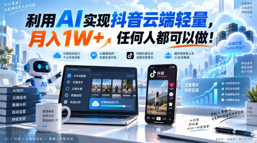 利用AI实现抖音云端轻量,月入1W ,任何人都可以做!【揭秘】