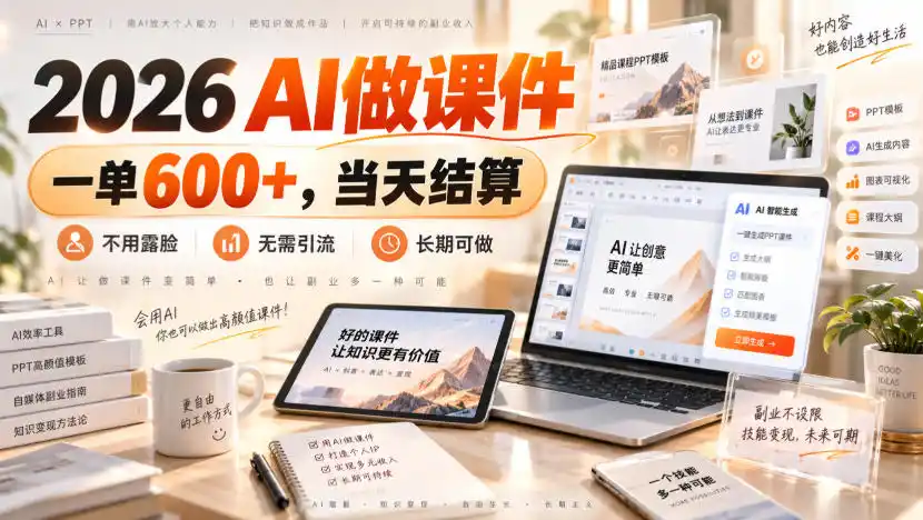 2026 AI做课件,一单600 ,当天结算,不用露脸,无需引流,长期可做【揭秘】