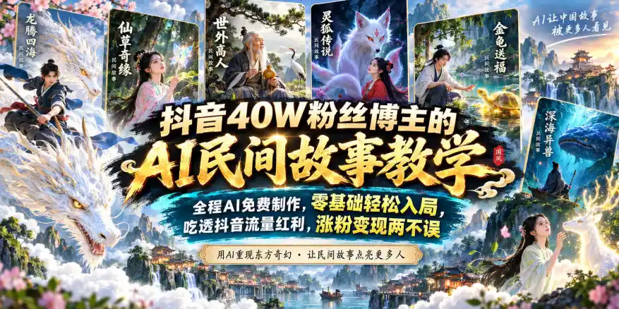 抖音40W粉丝博主的AI民间故事教学,全程AI免费制作,零基础轻松入局,吃透抖音流量红利,涨粉变现两不误