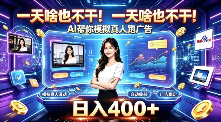 一天啥也不干!AI帮你模拟真人跑广告,稳定日入400 ,实现真正被动变现【揭秘】