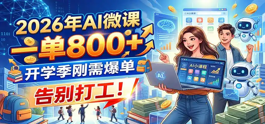 2026年AI微课，一单800 ，开学季刚需爆单，告别打工！