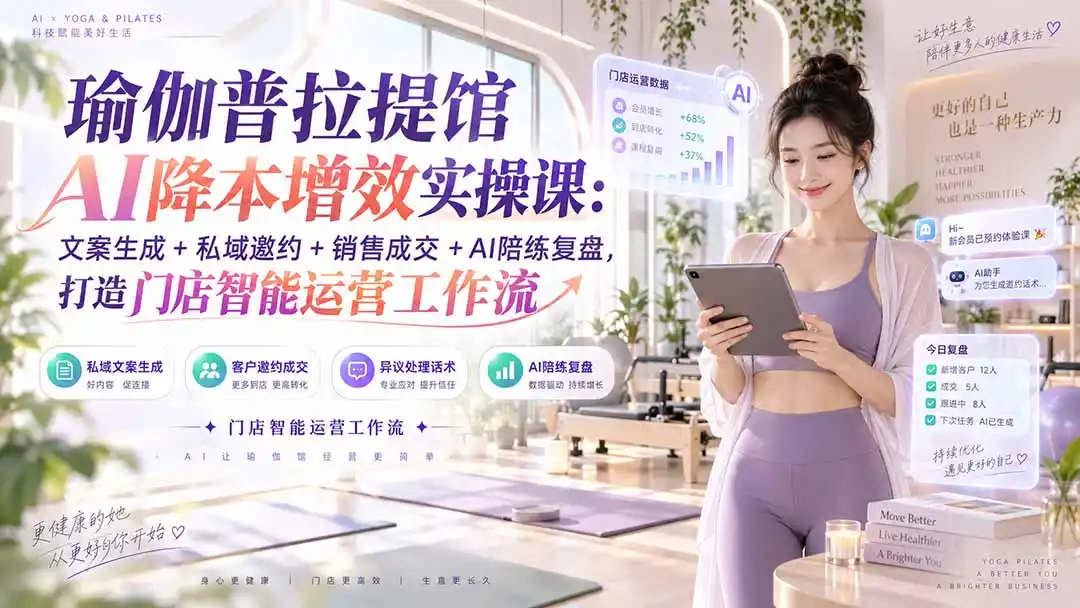 瑜伽普拉提馆AI降本增效实操课:文案生成 私域邀约 销售成交 AI陪练复盘,打造门店智能运营工作流