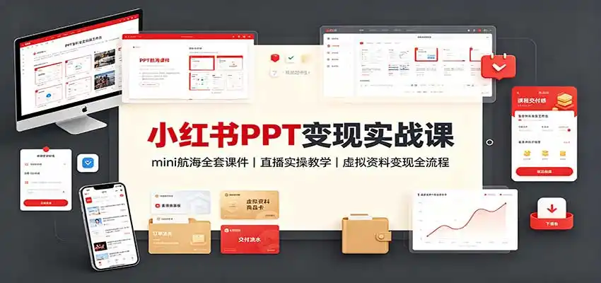 小红书PPT变现实战课：mini航海全套课件 直播实操教学，虚拟资料变现全流程