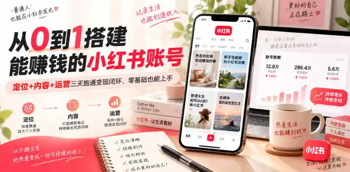 从0到1搭建能賺钱的小红书账号，定位 内容 运营三天跑通变现闭环