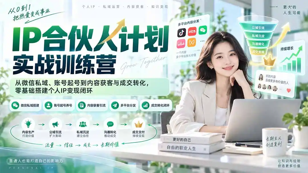 IP合伙人计划实战训练营-更新:从微信私域、账号起号到内容获客与成交转化,零基础搭建个人IP变现闭环