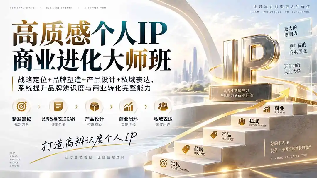 高质感个人IP商业进化大师班：战略定位 品牌塑造 产品设计 私域表达，系统提升品牌辨识度与商业转化完整能力