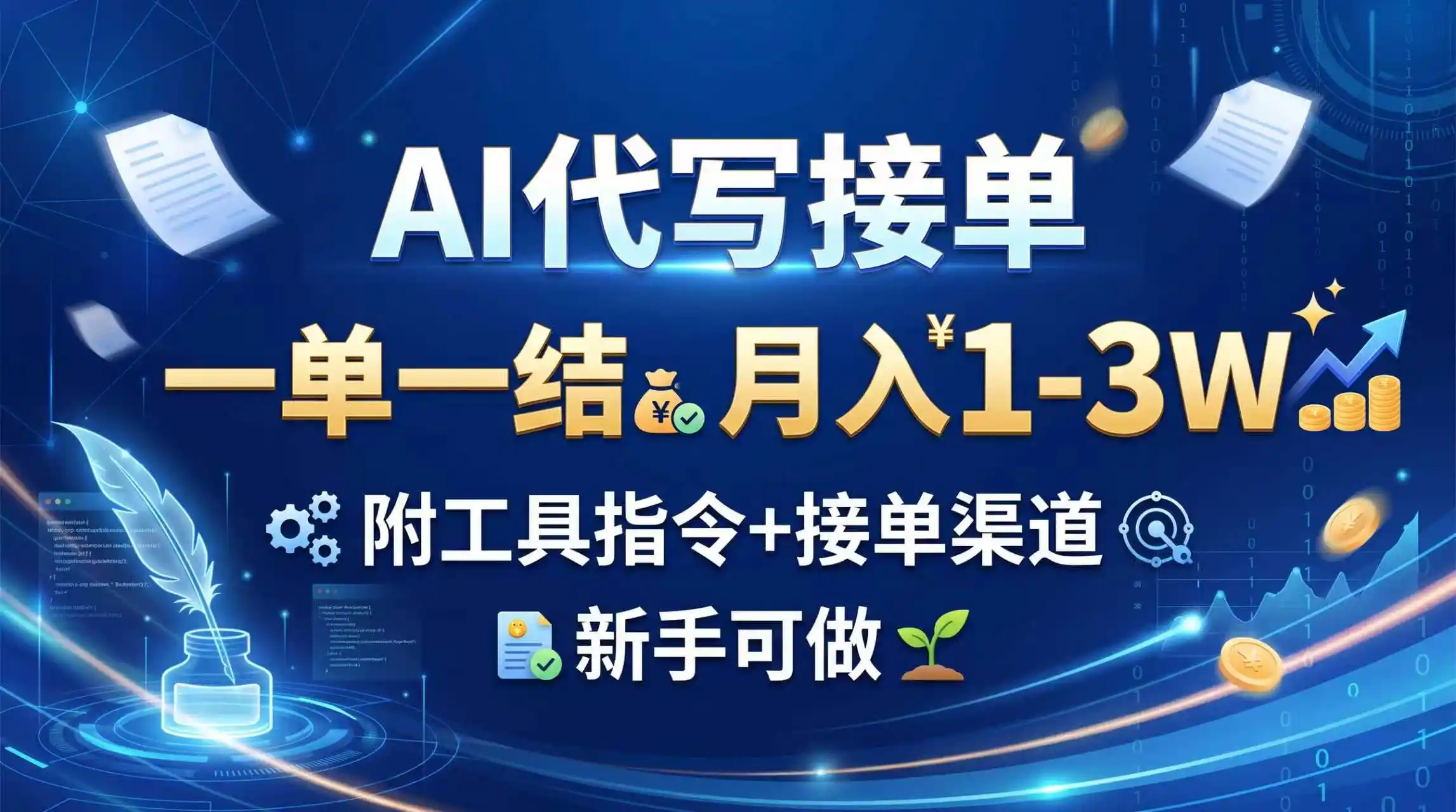 AI代写接单，一单一结，月入1-3W，附工具指令 接单渠道，新手可做