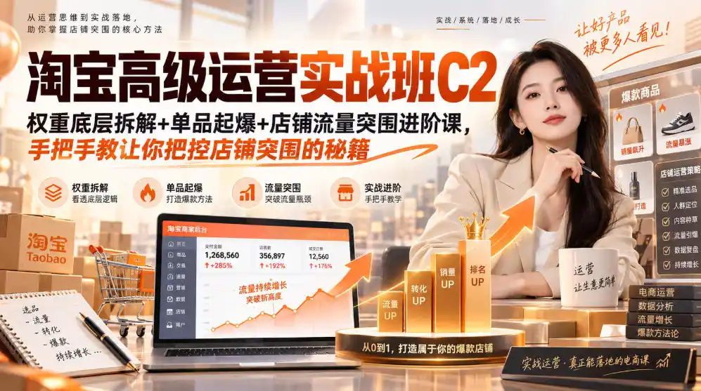 淘宝高级运营实战班C2|权重底层拆解 单品起爆 店铺流量突围进阶课,手把手教让你把控店铺突围的秘籍