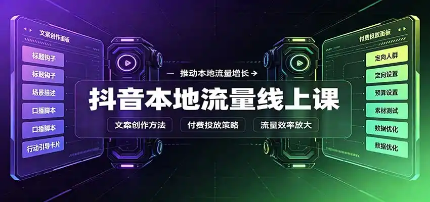 抖音本地流量线上课:账号搭建拍摄剪辑,文案创作与付费投放教学