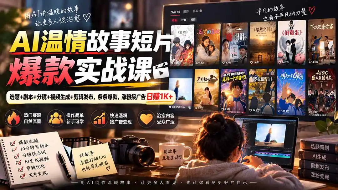 AI温情故事短片爆款实战课-更新|选题 剧本 分镜 视频生成 剪辑发布,条条爆款,涨粉接广告日赚1K