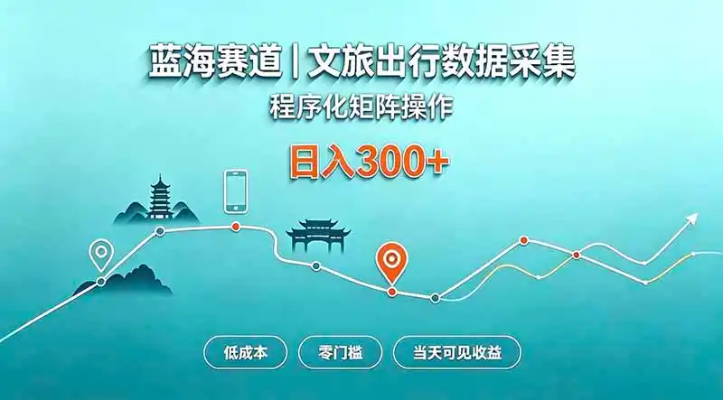蓝海赛道 文旅出行数据采集 程序化矩阵操作 低成本 零门槛 当天可见收益 日入300