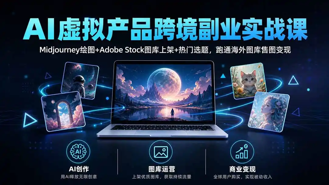AI虚拟产品跨境副业实战课|Midjourney绘图 Adobe Stock图库上架 热门选题,跑通海外图库售图变现