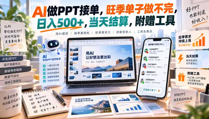 AI做PPT接单，旺季单子做不完，日入500 ，当天结算，附赠工具【揭秘】