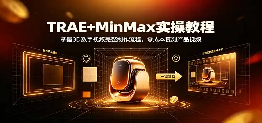 TRAE MinMax实操教程：3D数字视频完整制作流程，零成本复刻产品视频