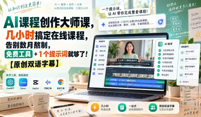 AI课程创作大师课,几小时搞定在线课程,告别数月熬制,免费工具 1个提示词就够了!【原创双语字幕】