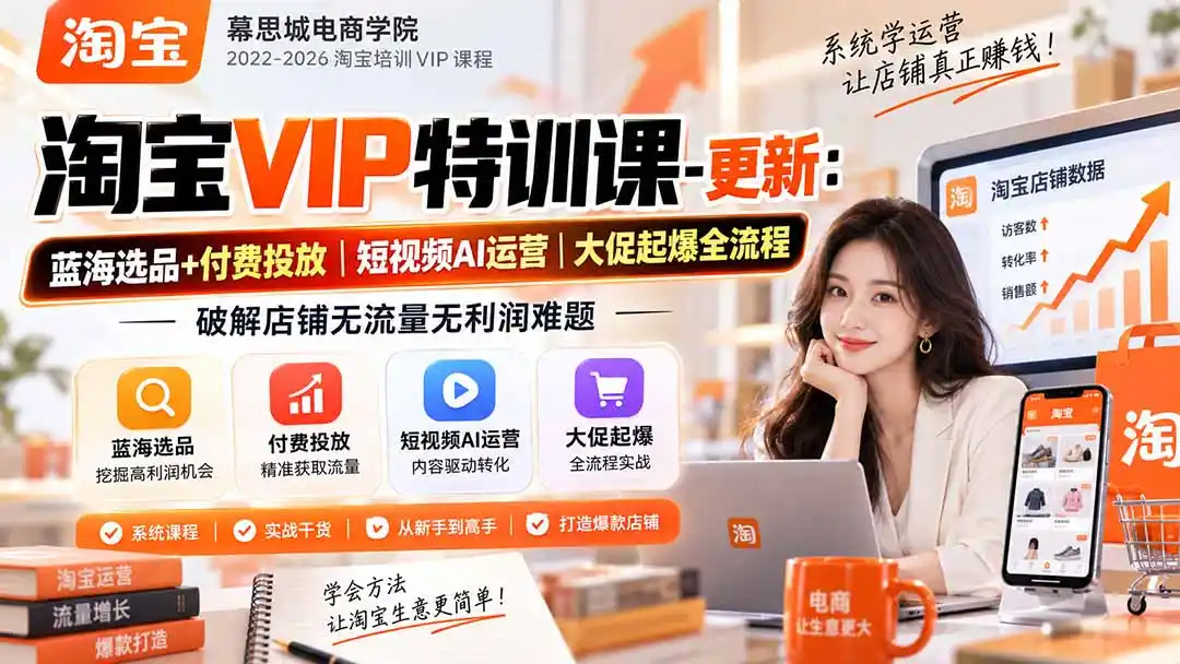 淘宝VIP特训课-更新0917:蓝海选品 付费投放|短视频AI运营|大促起爆全流程,破解店铺无流量无利润难题