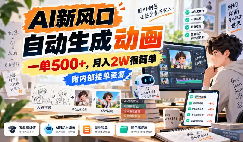 AI新风口,自动生成动画,一单500 ,月入2W很简单,附内部接单资源【揭秘】