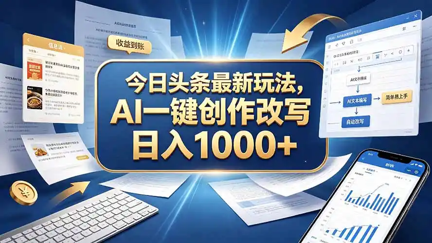 今日头条最新玩法，AI 一键创作改写，简单易上手，轻松日入 1000  