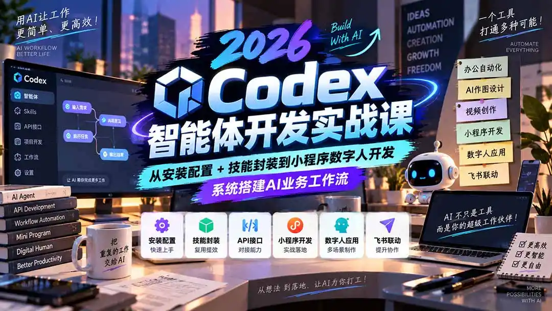 2026Codex智能体开发实战课:从安装配置 技能封装到小程序数字人开发,系统搭建AI业务工作流