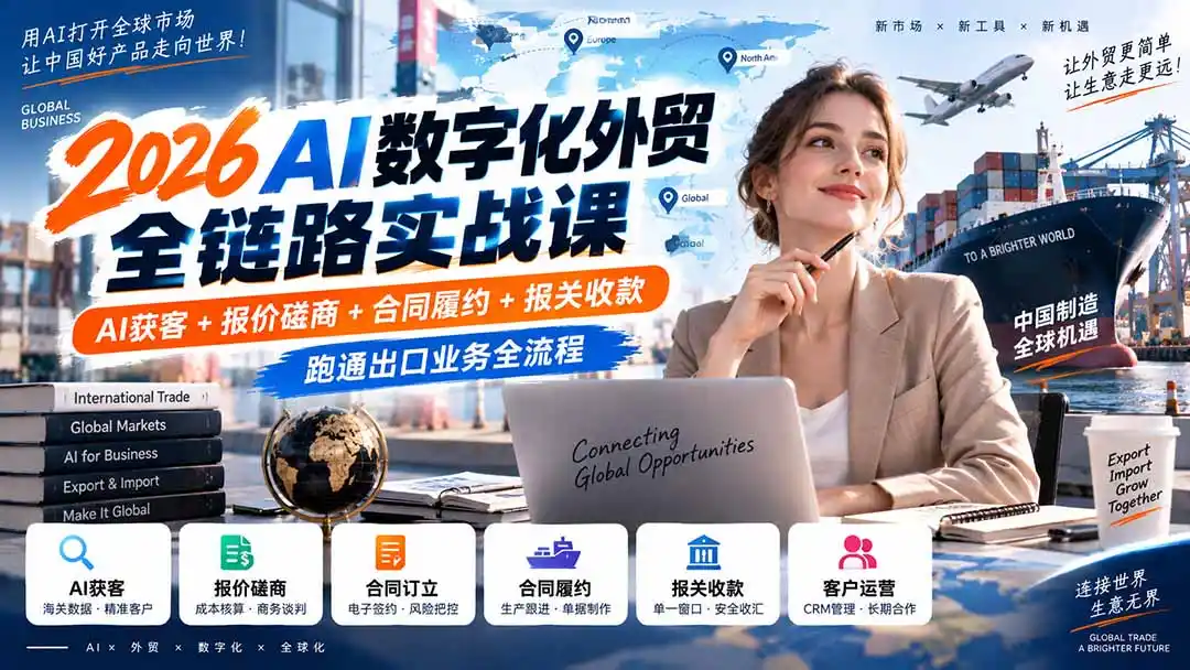 2026AI数字化外贸全链路实战课：AI获客 报价磋商 合同履约 报关收款，跑通出口业务全流程