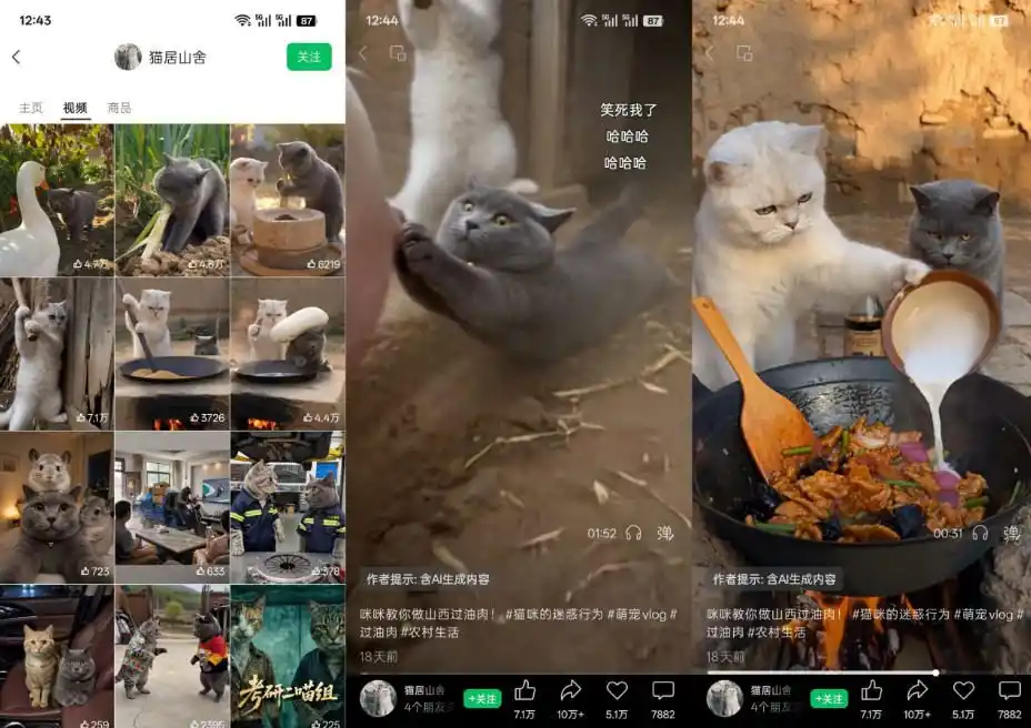 猫咪慢生活短视频教学,AI搞笑萌宠赛道,视频号分成 精选独家 伙伴计划 商单收徒等多种变现方式