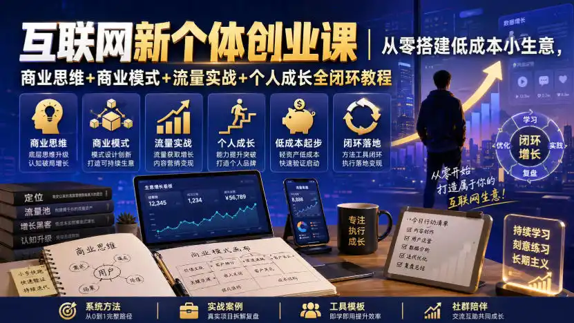 互联网新个体创业课|从零搭建低成本小生意,商业思维 商业模式 流量实战 个人成长全闭环教程(更新0922)