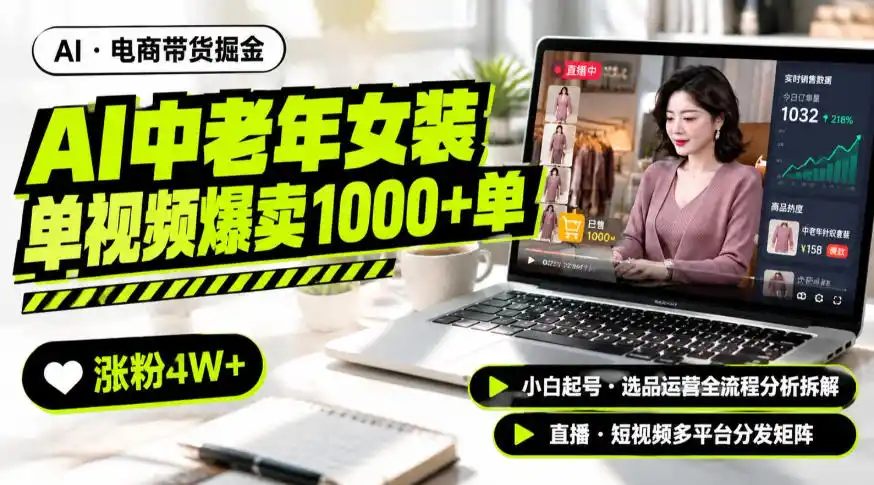 AI中老年服装带货赛道新玩法，一个视频卖出1000多单涨粉4W ，小白起号选品运营全流程分析拆解