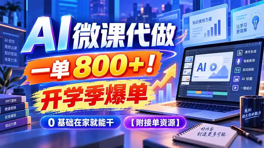 AI 微课代做,一单 800 !开学季爆单,0 基础在家就能干【附接单资源】