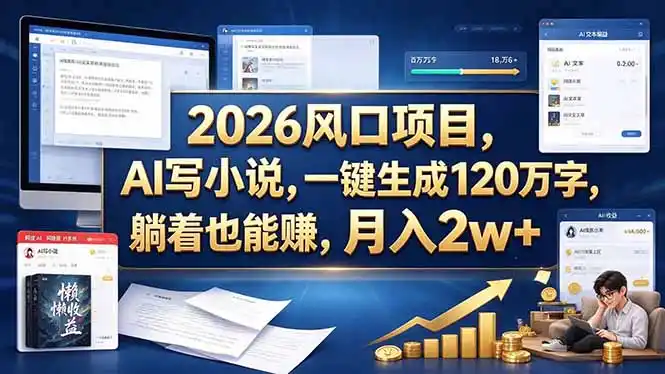 2026 风口项目,AI 写小说,一键生成 120 万字,躺着也能赚,月入 2w