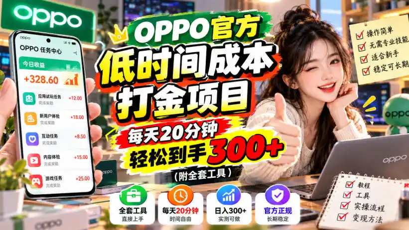 OPPO官方低时间成本打金项目,每天20分钟,轻松到手300 (附全套工具)【揭秘】