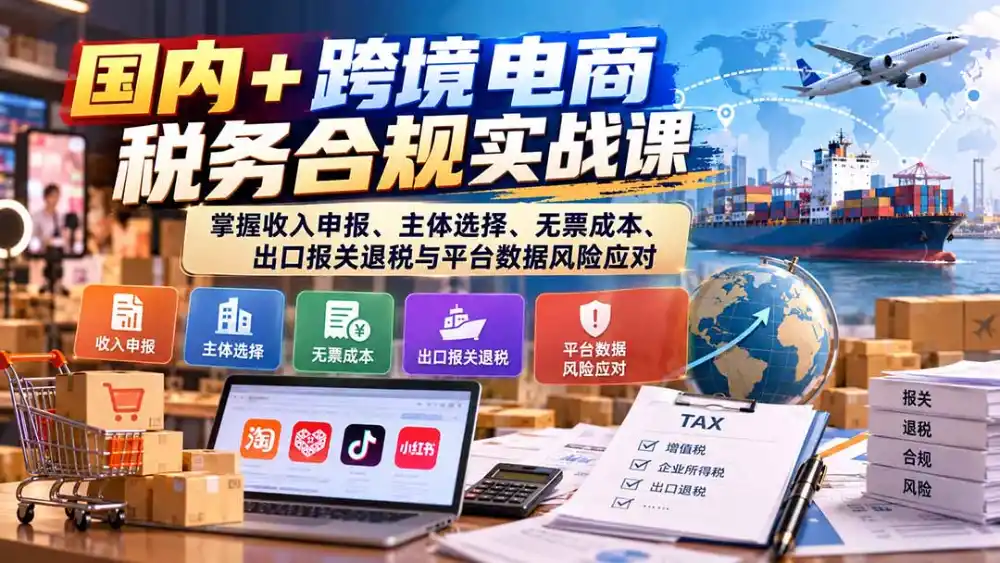 国内 跨境电商税务合规实战课:掌握收入申报、主体选择、无票成本、出口报关退税与平台数据风险应对