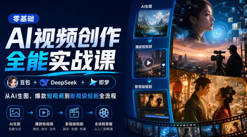 零基础AI视频创作全能实战课|豆包 DeepSeek 即梦,从AI生图、爆款短视频到影视级短剧全流程