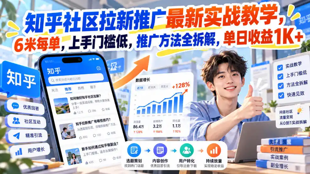 知乎社区拉新推广最新实战教学,6米每单,上手门槛低,推广方法全拆解,单日收益1K !(更新0930)