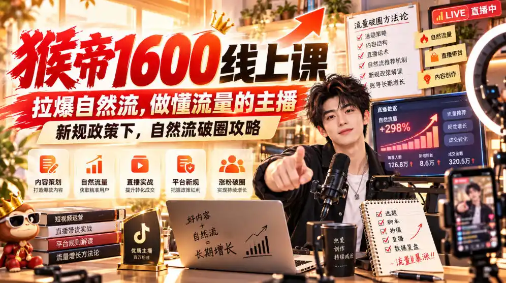 猴帝1600线上课，拉爆自然流，做懂流量的主播，新规政策下，自然流破圈攻略【更新261002】