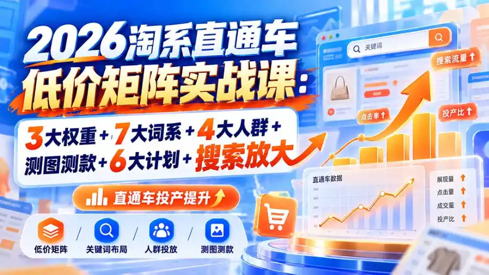 2026淘系直通车低价矩阵实战课：3大权重 7大词系 4大人群 测图测款 6大计划 搜索放大