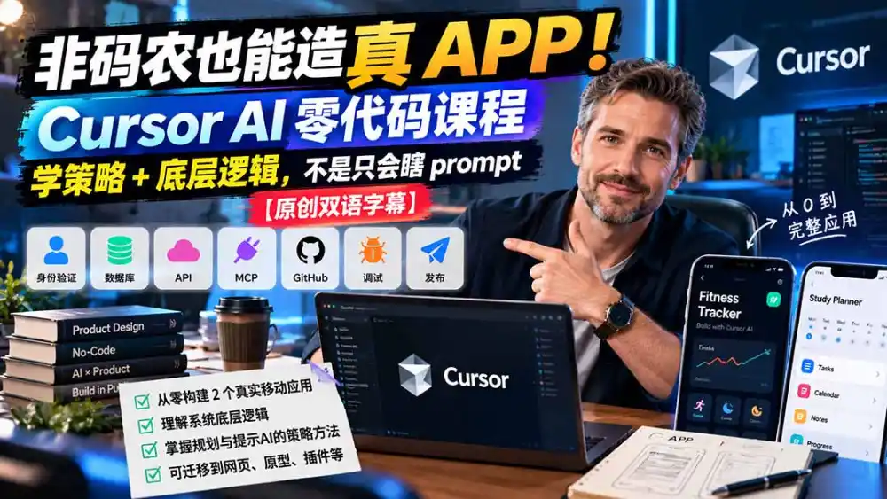 非码农也能造真 APP！Cursor AI 零代码课程：学策略   底层逻辑，不是只会瞎 prompt【原创双语字幕】