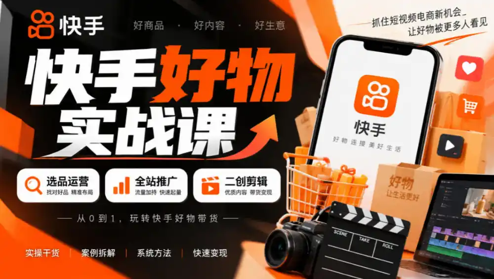 快手好物实战课｜选品运营 全站推广 二创剪辑带货变现