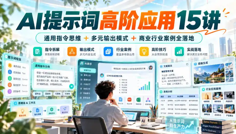 AI提示词高阶应用15讲｜通用指令思维 多元输出模式 商业行业案例全落地