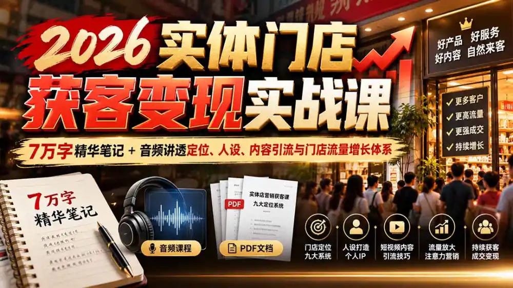 2026实体门店获客变现实战课:7万字精华笔记 音频讲透定位、人设、内容引流与门店流量增长体系