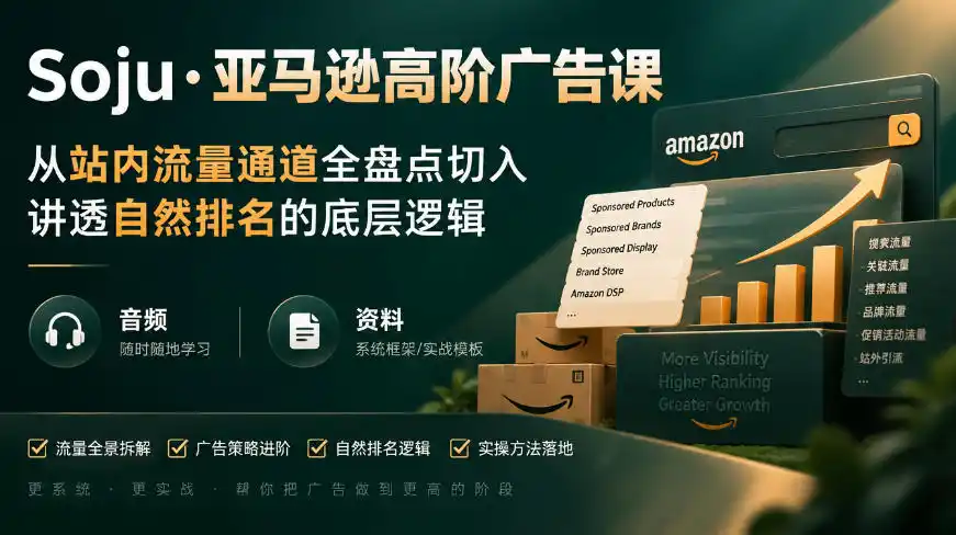 亚马逊高阶广告课，从站内流量通道全盘点切入，讲透自然排名的底层逻辑(直播 音频 资料)