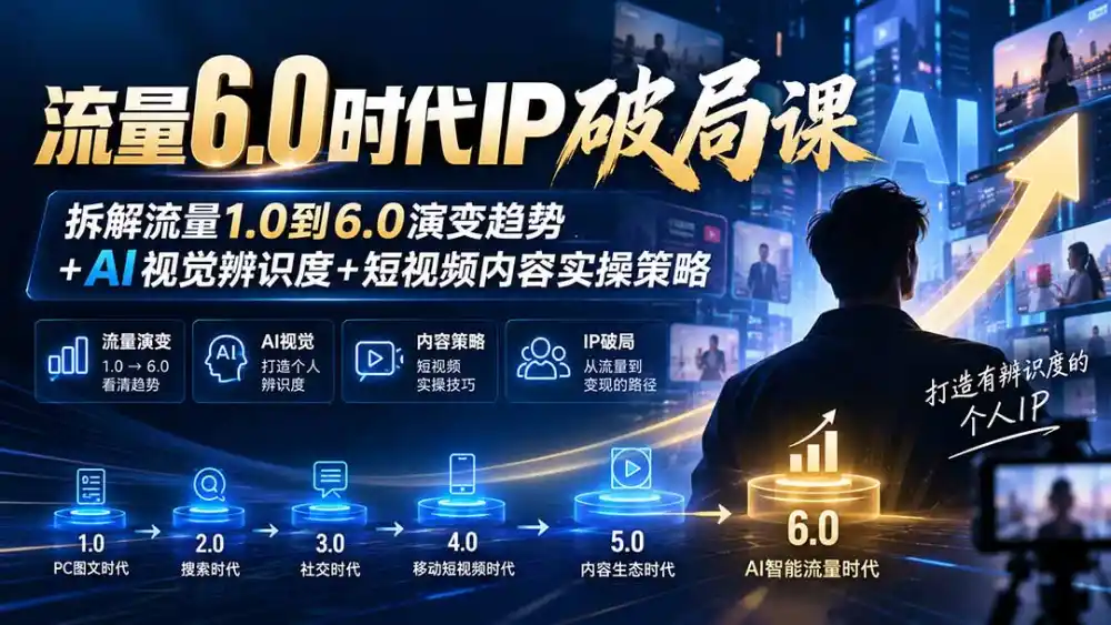 流量6.0时代IP破局课：拆解流量1.0到6.0演变趋势 AI视觉辨识度 短视频内容实操策略