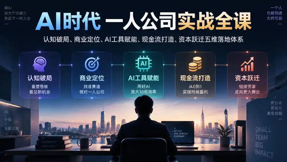 AI时代一人公司实战全课｜认知破局、商业定位、AI工具赋能、现金流打造、资本跃迁五维落地体系