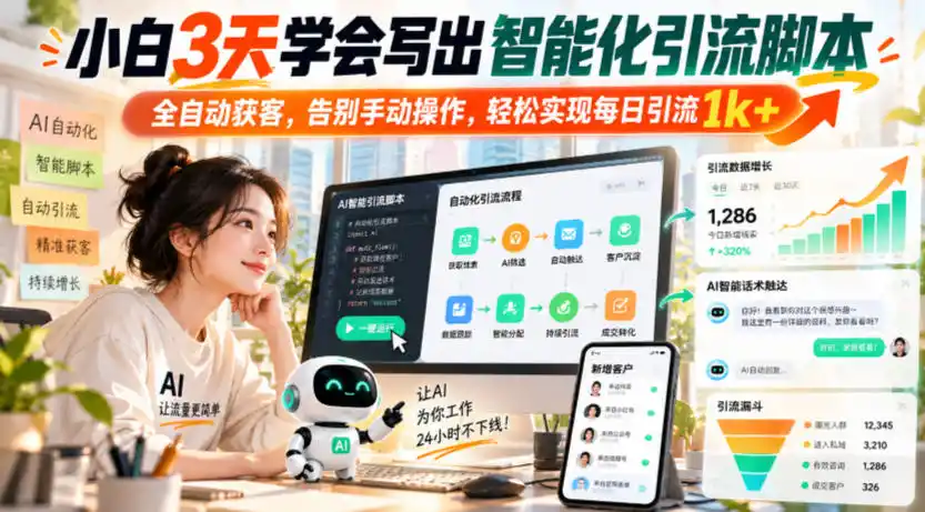 小白3天学会写出智能化引流脚本，全自动获客，告别手动操作，轻松实现每日引流1k 