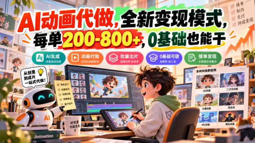 AI动画代做，全新变现模式，每单200-800 ，0基础也能干【揭秘】
