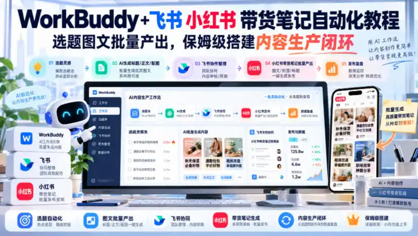 WorkBuddy 飞书小红书带货笔记自动化教程，选题图文批量产出，保姆级搭建内容生产闭环【文档】