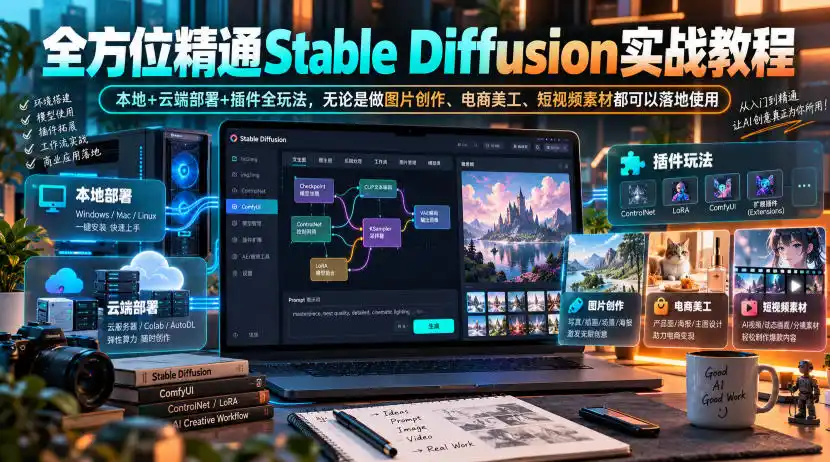 全方位精通Stable Diffusion实战教程｜本地 云端部署 插件全玩法，无论是做图片创作、电商美工、短视频素材都可以落地使用