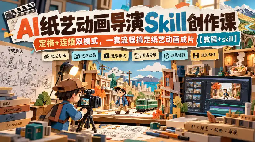 AI纸艺动画导演Skill创作课｜定格 连续双模式，一套流程搞定纸艺动画成片【教程 skill】
