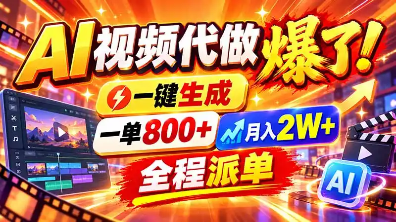 2026年底新赛道,AI视频代做一单800 ,小白可做,告别打工